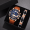 Mens Quartz Watch And Bracelet Set Calendar Leather Strap Business Casual Wristwatch Gift Set 0
