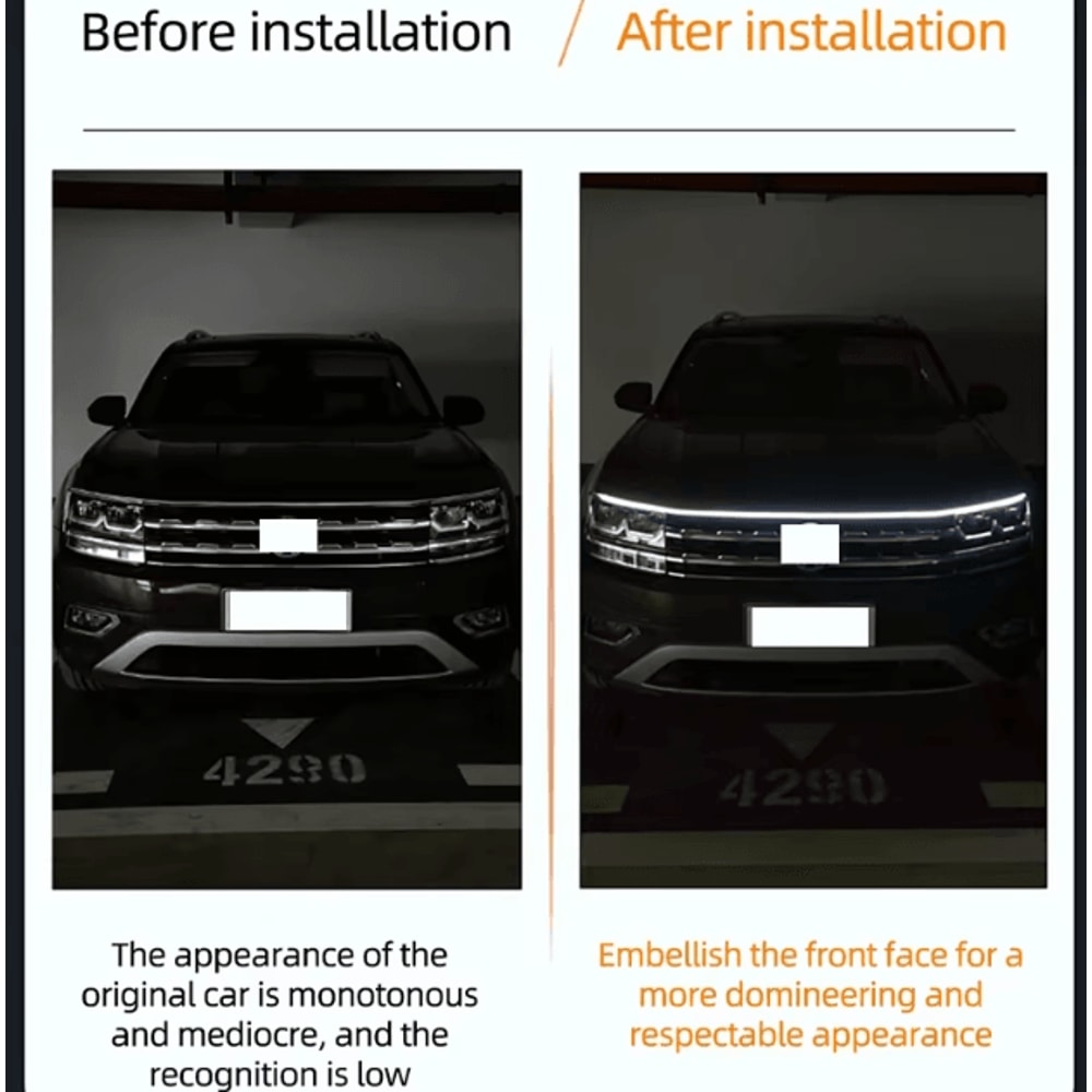 150cm LED Car Hood Light Strip Dynamic Scan DRL 12V Waterproof Decorative Running Light 2