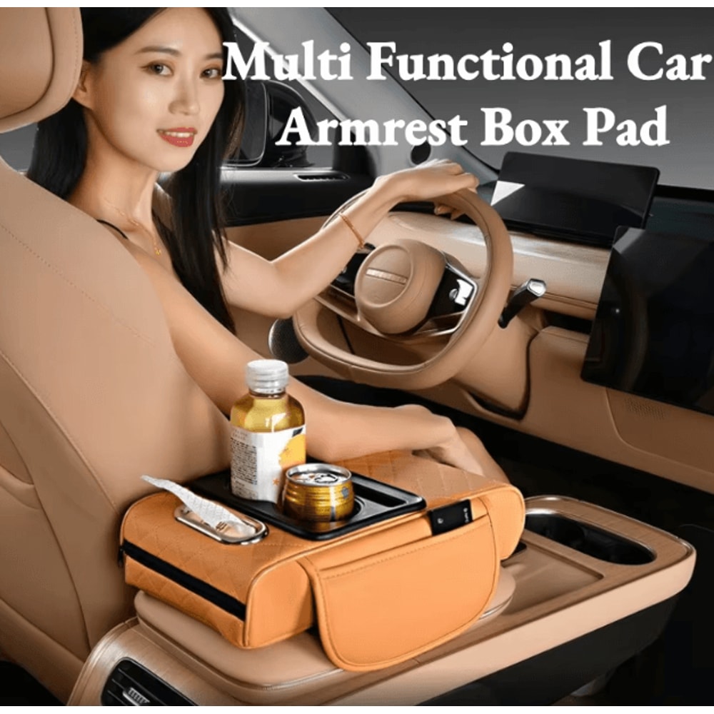 Car Center Console Armrest Cushion With Cup Holder Universal Anti Slip Comfort Pad 1