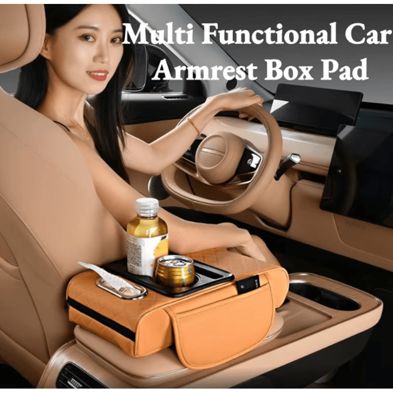 Car Center Console Armrest Cushion With Cup Holder Universal Anti Slip Comfort Pad 1