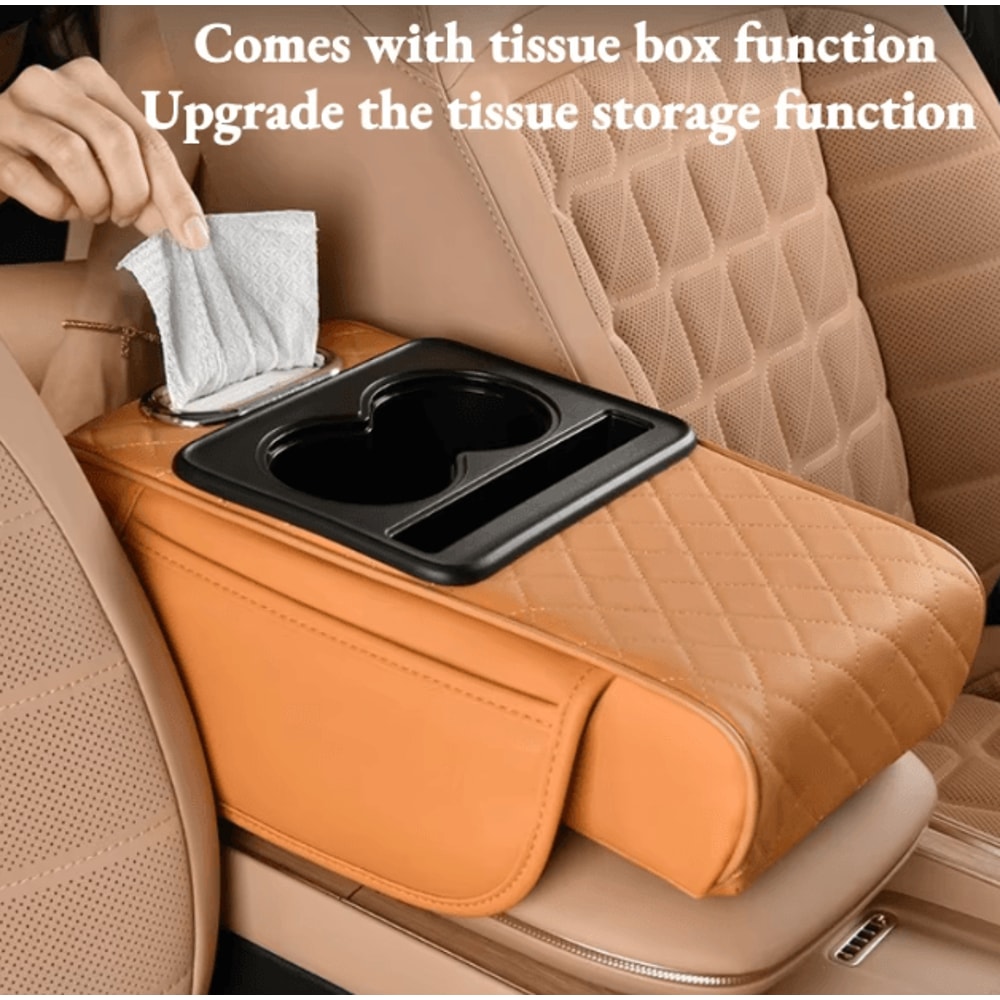 Car Center Console Armrest Cushion With Cup Holder Universal Anti Slip Comfort Pad 2