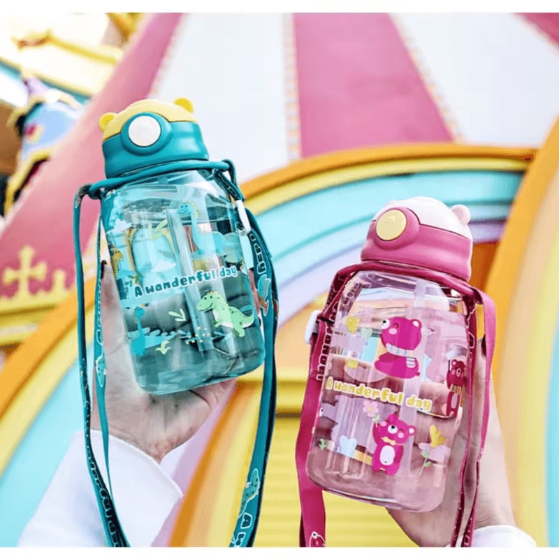 Cute Kids Water Bottle 650ML With Straw Leakproof BPA Free Portable School Drink Bottle 1