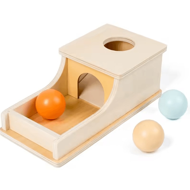Montessori Wooden Ball Drop Box Educational Toy Object Permanence Learning Game For Toddlers 1