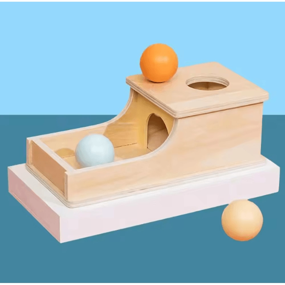 Montessori Wooden Ball Drop Box Educational Toy Object Permanence Learning Game For Toddlers 4