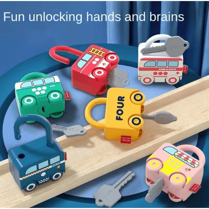 Montessori Number Lock Key Toy Cars Interactive Learning Puzzle For Toddlers 13 Years 0