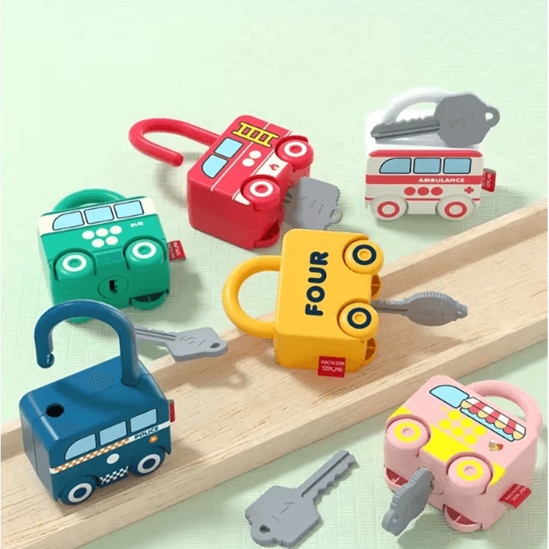 Montessori Number Lock Key Toy Cars Interactive Learning Puzzle For Toddlers 13 Years 1