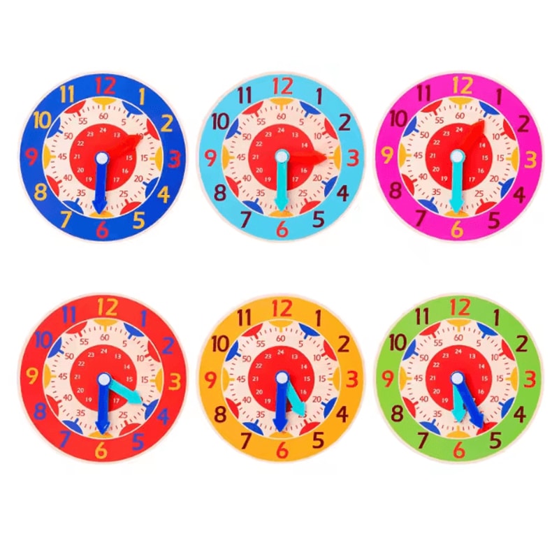 Montessori Wooden Clock Learning Toy Kids Time Teaching Board With Number Shape Puzzle 1