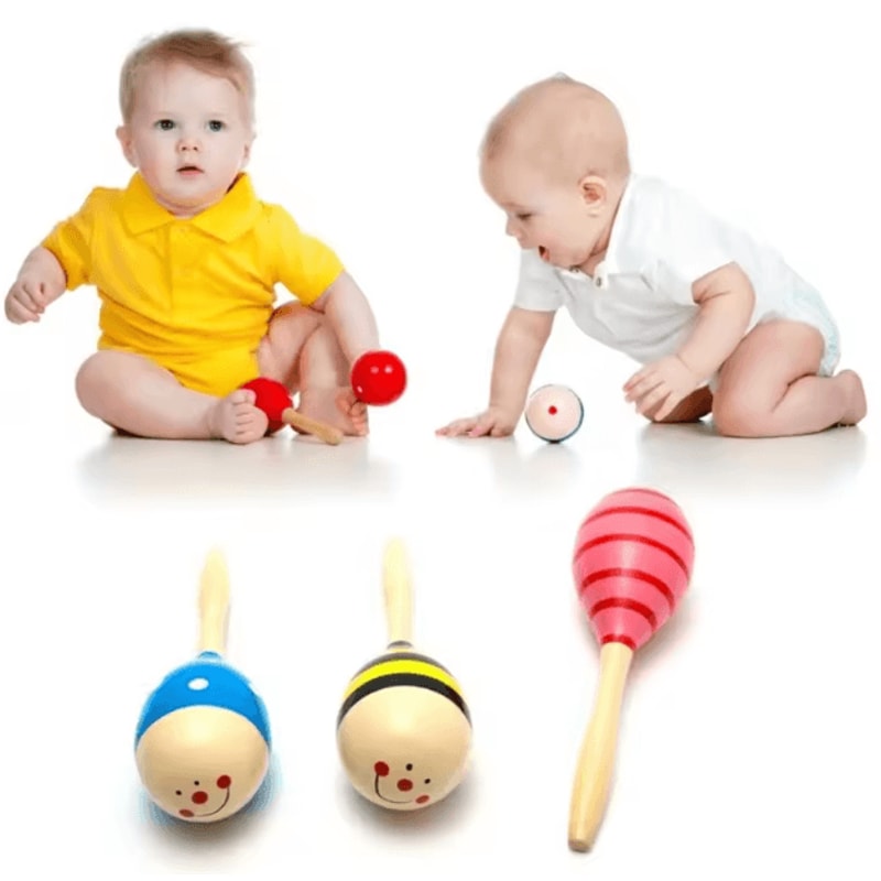 Wooden Baby Hammer Rattle Montessori Musical Sand Shaker Toy For Early Learning 1