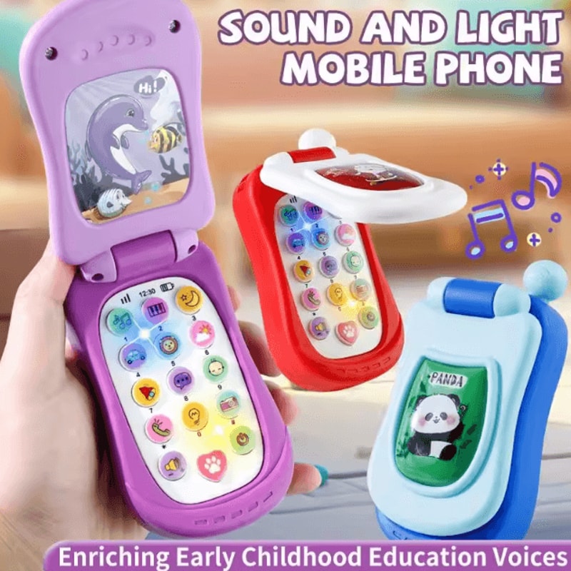 Cartoon Flip Phone Toy For Kids Interactive Musical Learning Phone With Lights Sounds 0