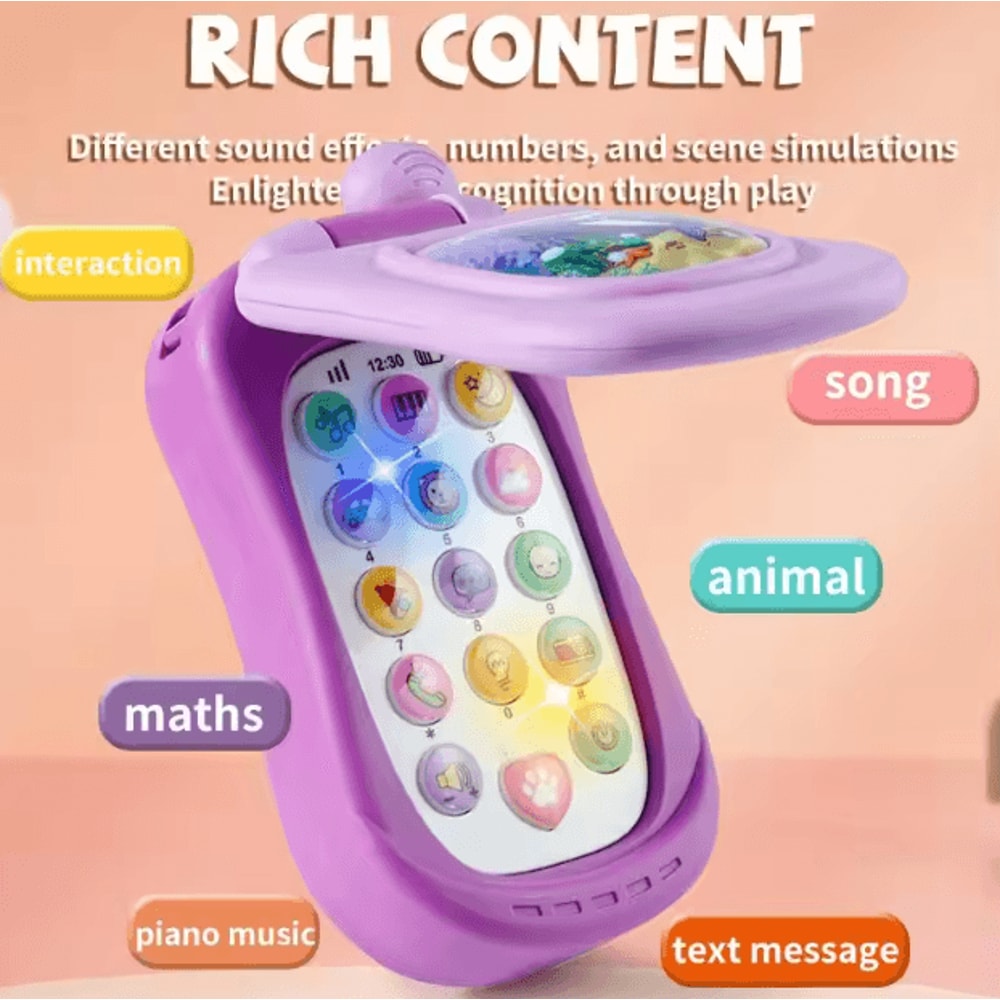 Cartoon Flip Phone Toy For Kids Interactive Musical Learning Phone With Lights Sounds 1