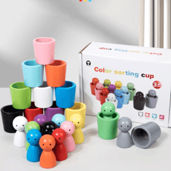 montessori wooden color sorting cups toy – kids matching & cognitive learning game