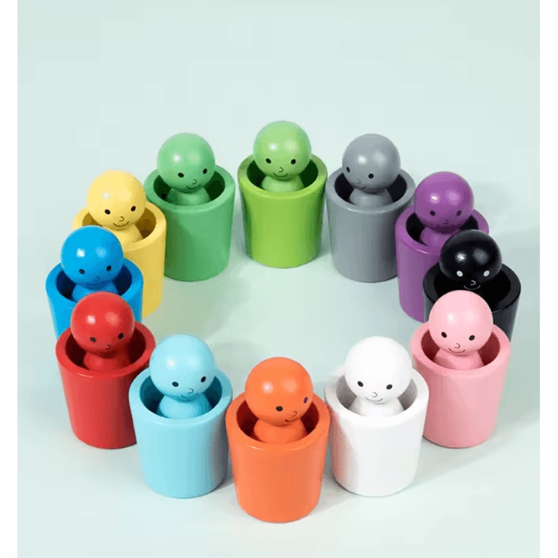 Montessori Wooden Color Sorting Cups Toy Kids Matching Cognitive Learning Game 2