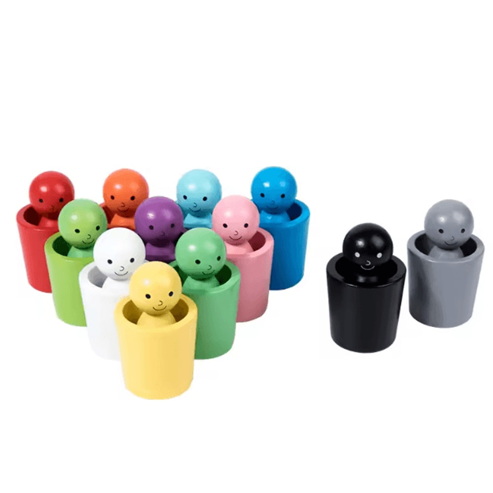 Montessori Wooden Color Sorting Cups Toy Kids Matching Cognitive Learning Game 4