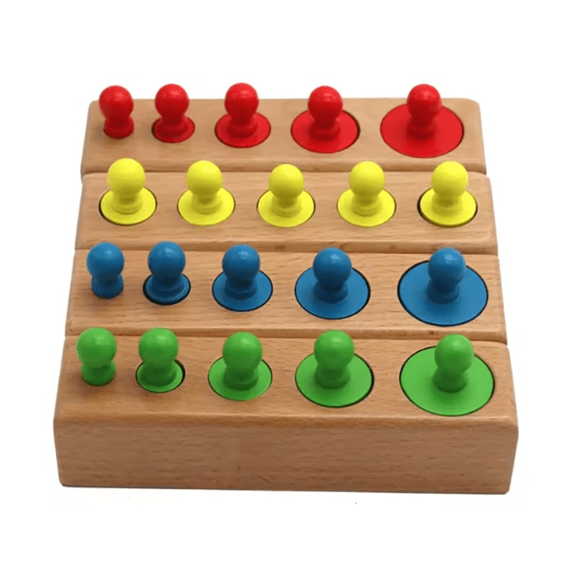 Montessori Wooden Cylinder Puzzle Toy Sensory Size Matching Skill Development Game 0