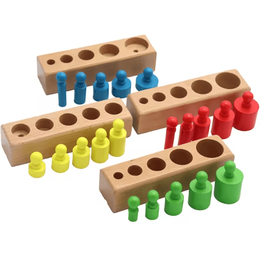 Montessori Wooden Cylinder Puzzle Toy Sensory Size Matching Skill Development Game 1