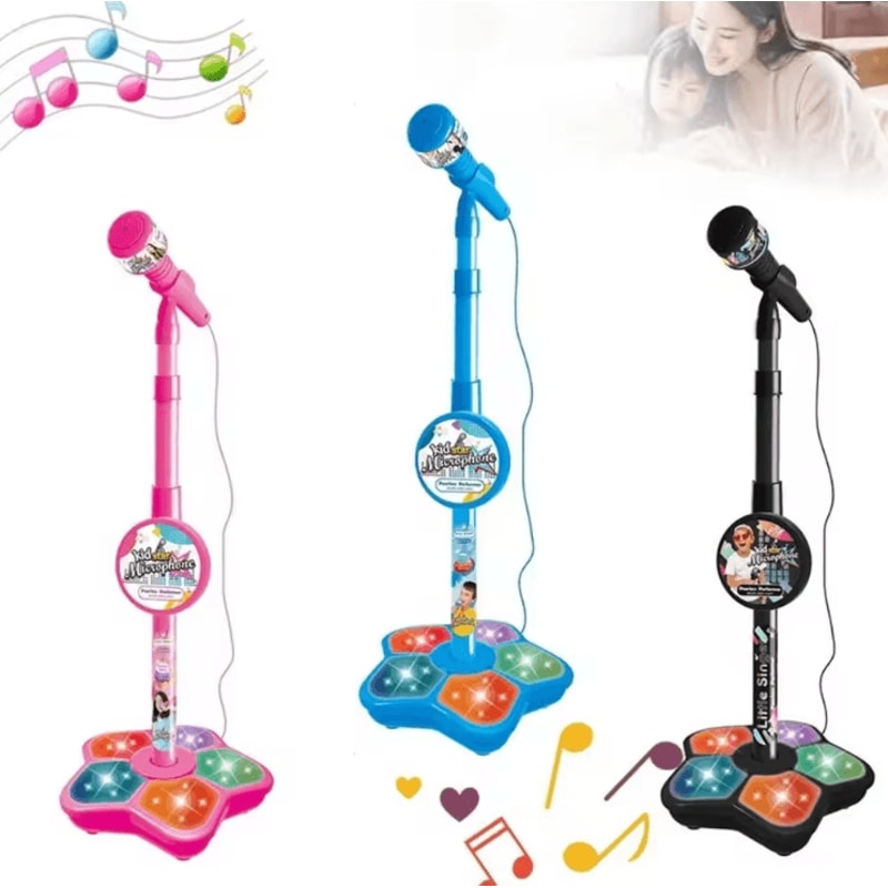Kids Karaoke Microphone With Stand Interactive Singing Toy With Lights Music 0