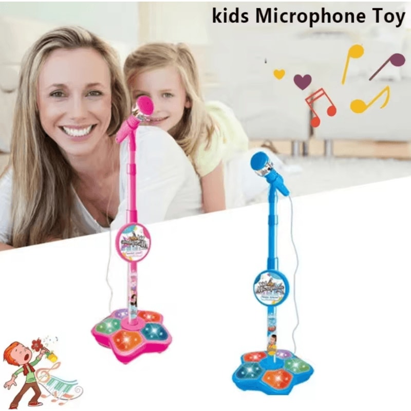 Kids Karaoke Microphone With Stand Interactive Singing Toy With Lights Music 1