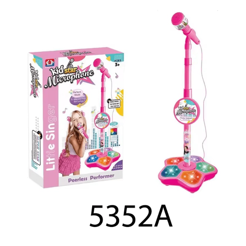 Kids Karaoke Microphone With Stand Interactive Singing Toy With Lights Music 2