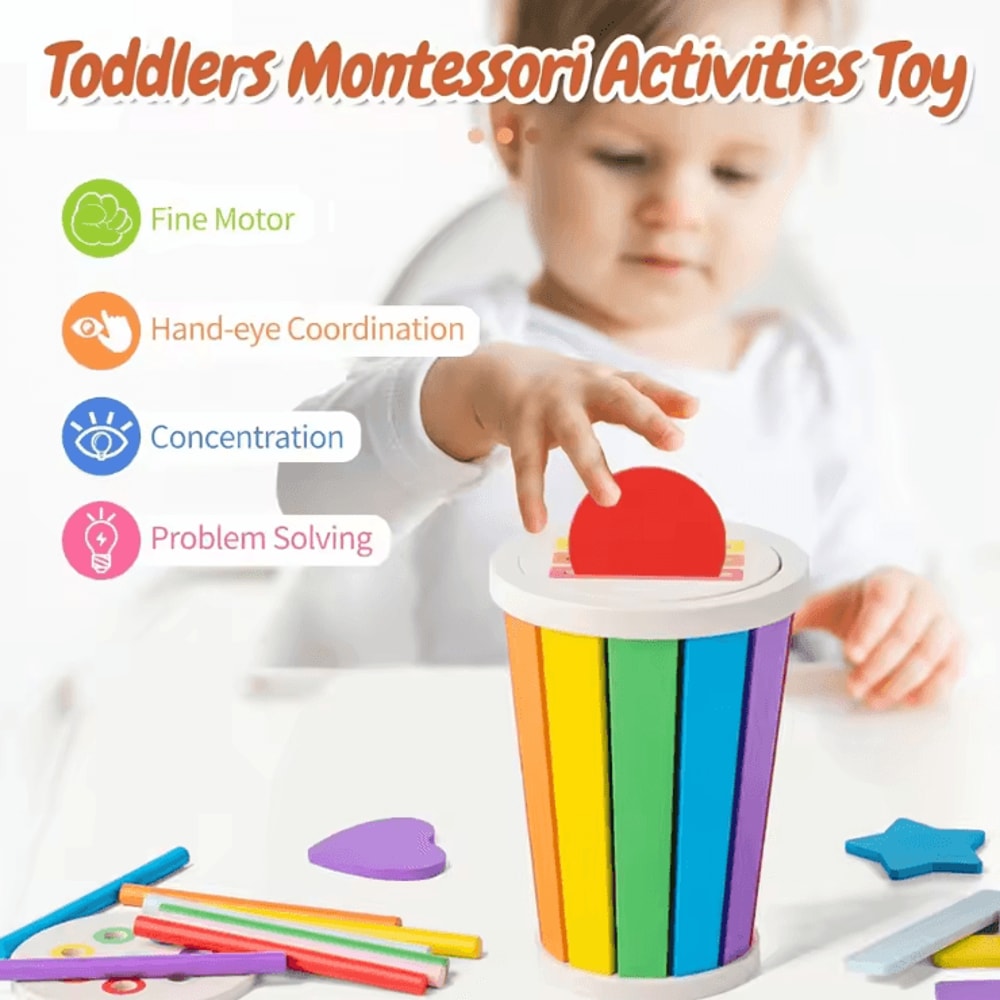 Montessori Wooden Color Shape Sorting Toy Kids Matching Fine Motor Learning Game 1