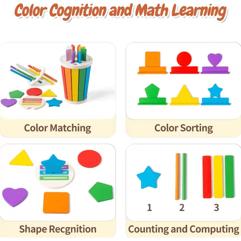 Montessori Wooden Color Shape Sorting Toy Kids Matching Fine Motor Learning Game 2