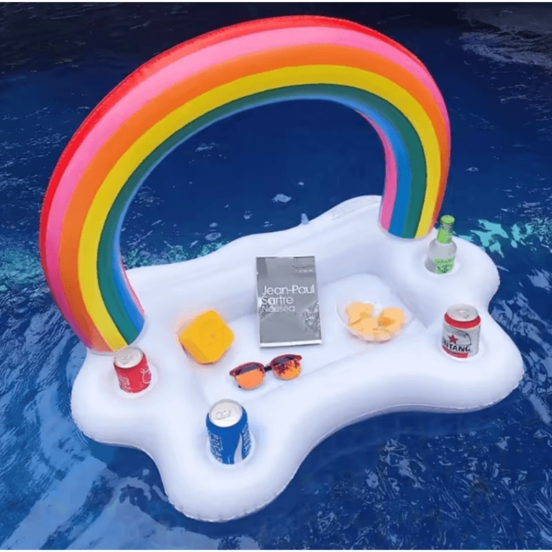Rainbow Inflatable Pool Cooler Table Floating Drink Bar Tray For Beach Party Fun 0