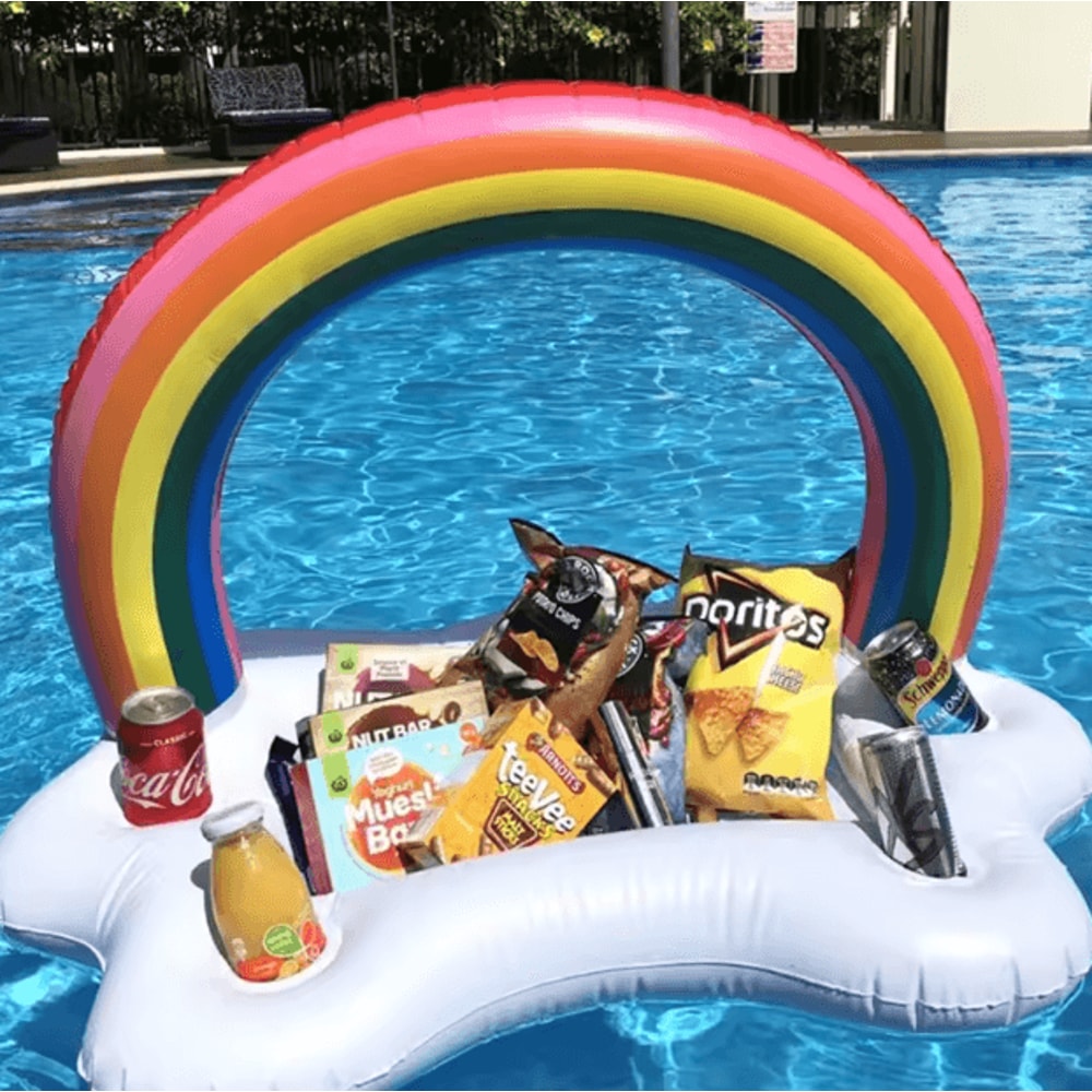 Rainbow Inflatable Pool Cooler Table Floating Drink Bar Tray For Beach Party Fun 2