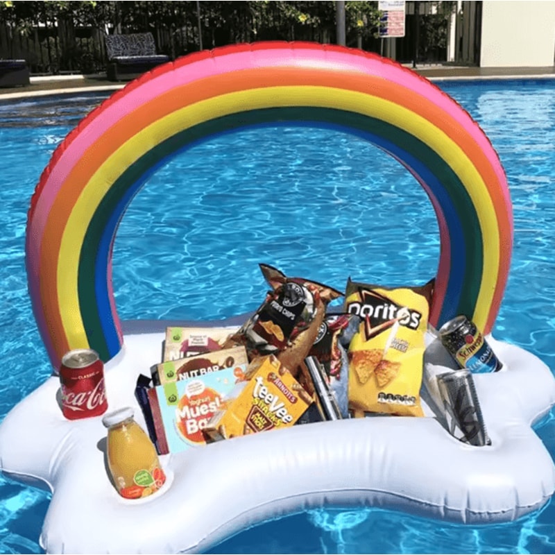 Rainbow Inflatable Pool Cooler Table Floating Drink Bar Tray For Beach Party Fun 2