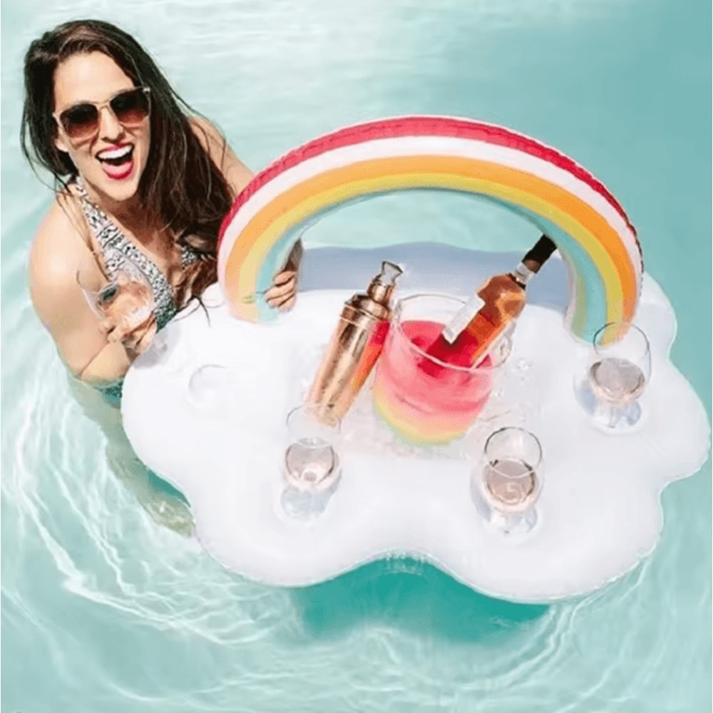 Rainbow Inflatable Pool Cooler Table Floating Drink Bar Tray For Beach Party Fun 3