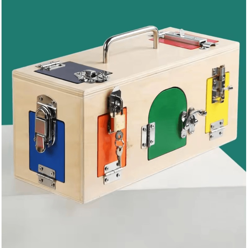 Wooden Busy Box Montessori Educational Material Lock Latch Box Early Educational Kids Toys Birthday 0