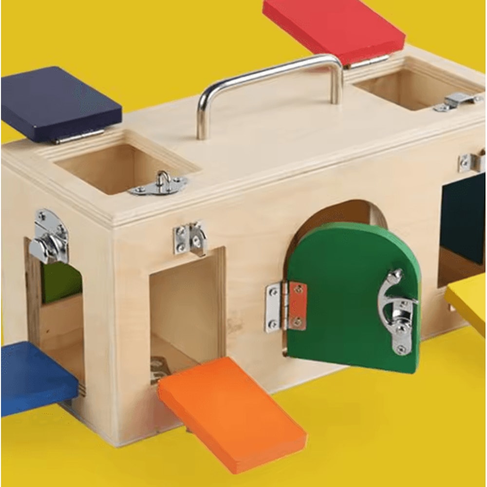 Wooden Busy Box Montessori Educational Material Lock Latch Box Early Educational Kids Toys Birthday 1