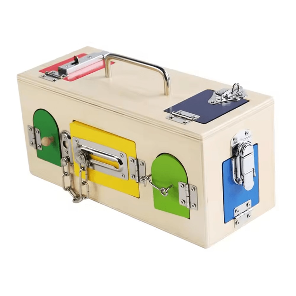 Wooden Busy Box Montessori Educational Material Lock Latch Box Early Educational Kids Toys Birthday 3