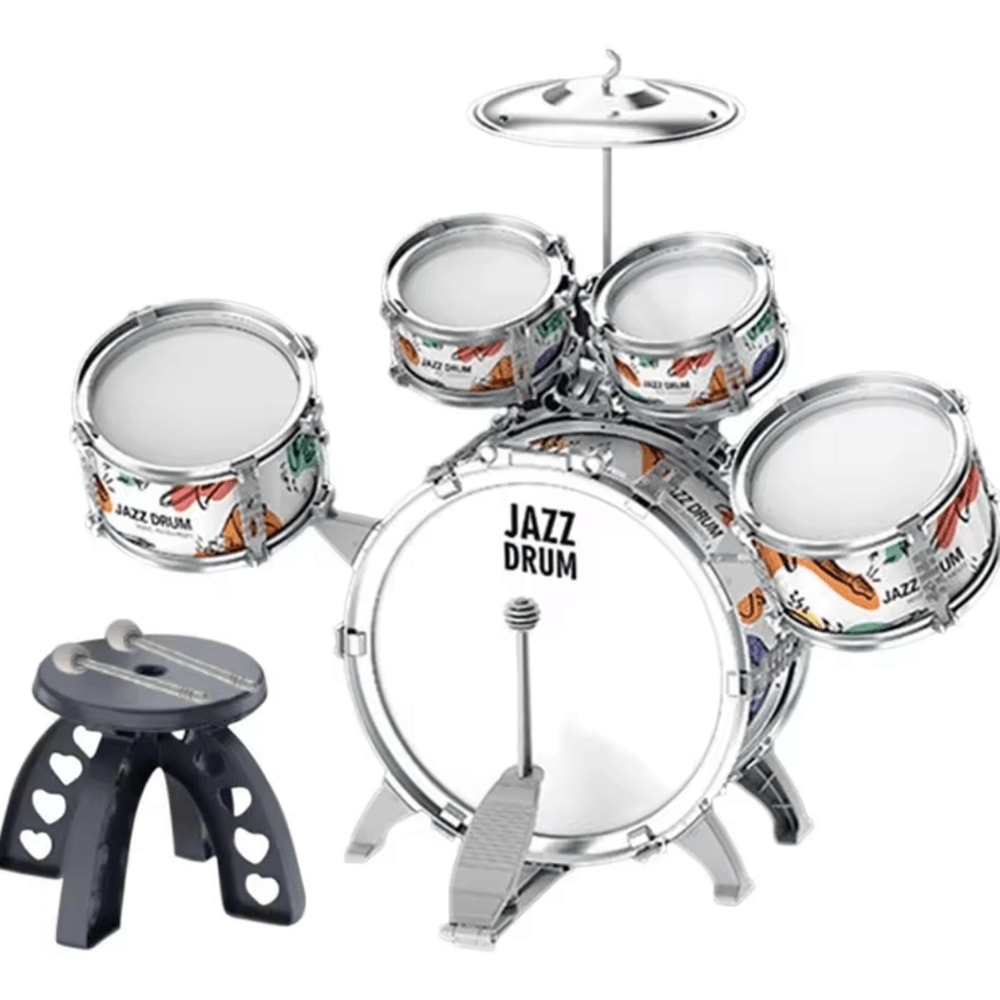 Kids Jazz Drum Set With Stool Pedal Toddler Percussion Musical Toy Kit 0