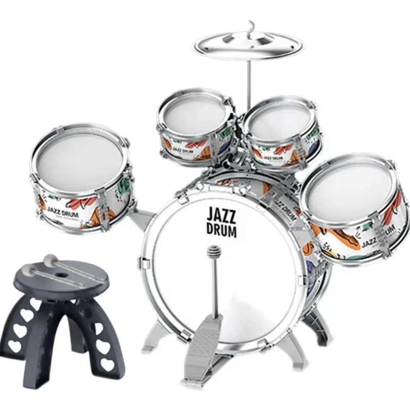 Kids Jazz Drum Set With Stool Pedal Toddler Percussion Musical Toy Kit 0