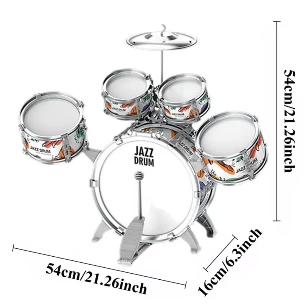 Kids Jazz Drum Set With Stool Pedal Toddler Percussion Musical Toy Kit 1
