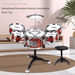 kids jazz drum set with stool & pedal 5 drum musical instrument kit for toddlers