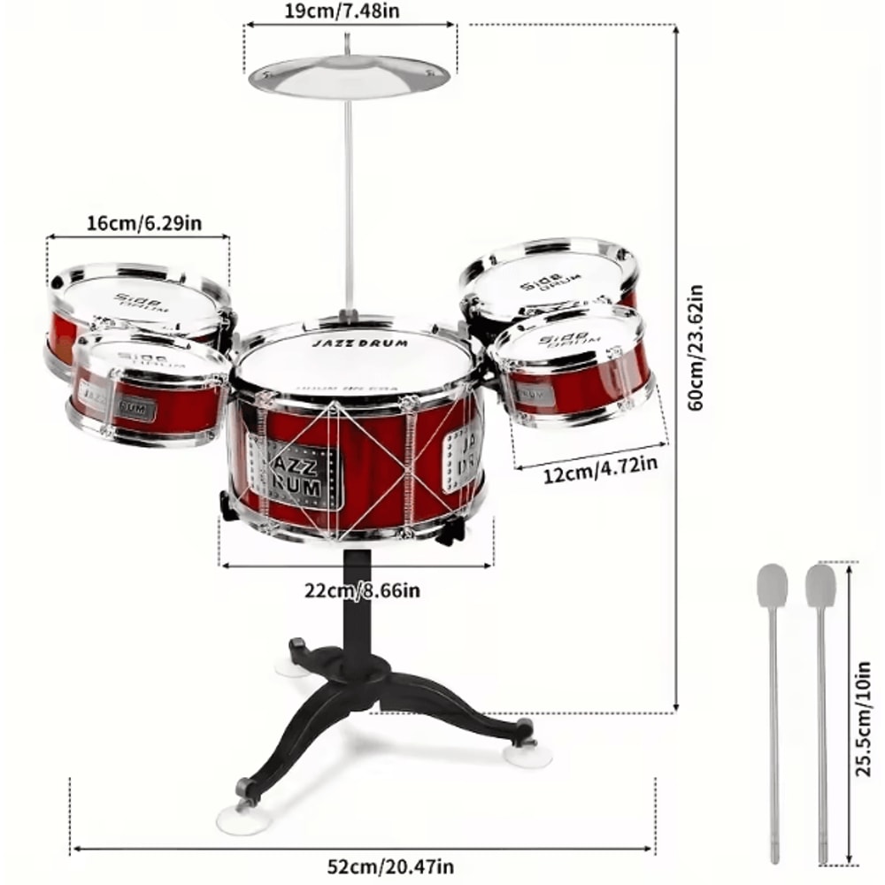 Kids Jazz Drum Set With Stool Pedal 5 Drum Musical Instrument Kit For Toddlers 1