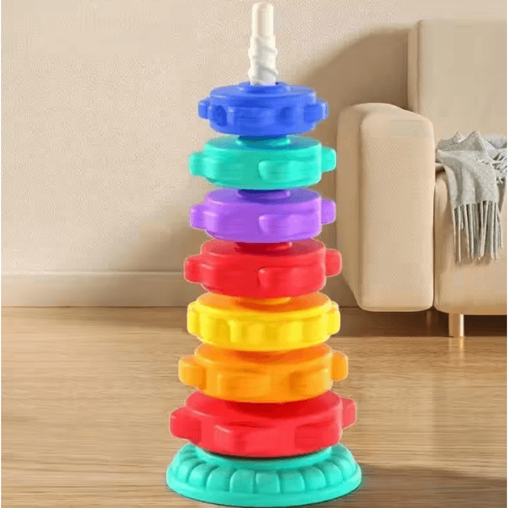 Montessori Spinning Rainbow Stacking Tower Baby Motor Skill Development Puzzle Toy 2