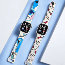 cartoon kids digital watch – stitch & hello kitty silicone wristwatch for girls