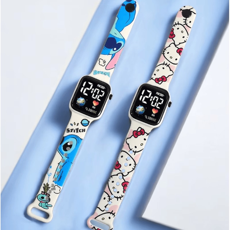 Cartoon Kids Digital Watch Stitch Hello Kitty Silicone Wristwatch For Girls 0
