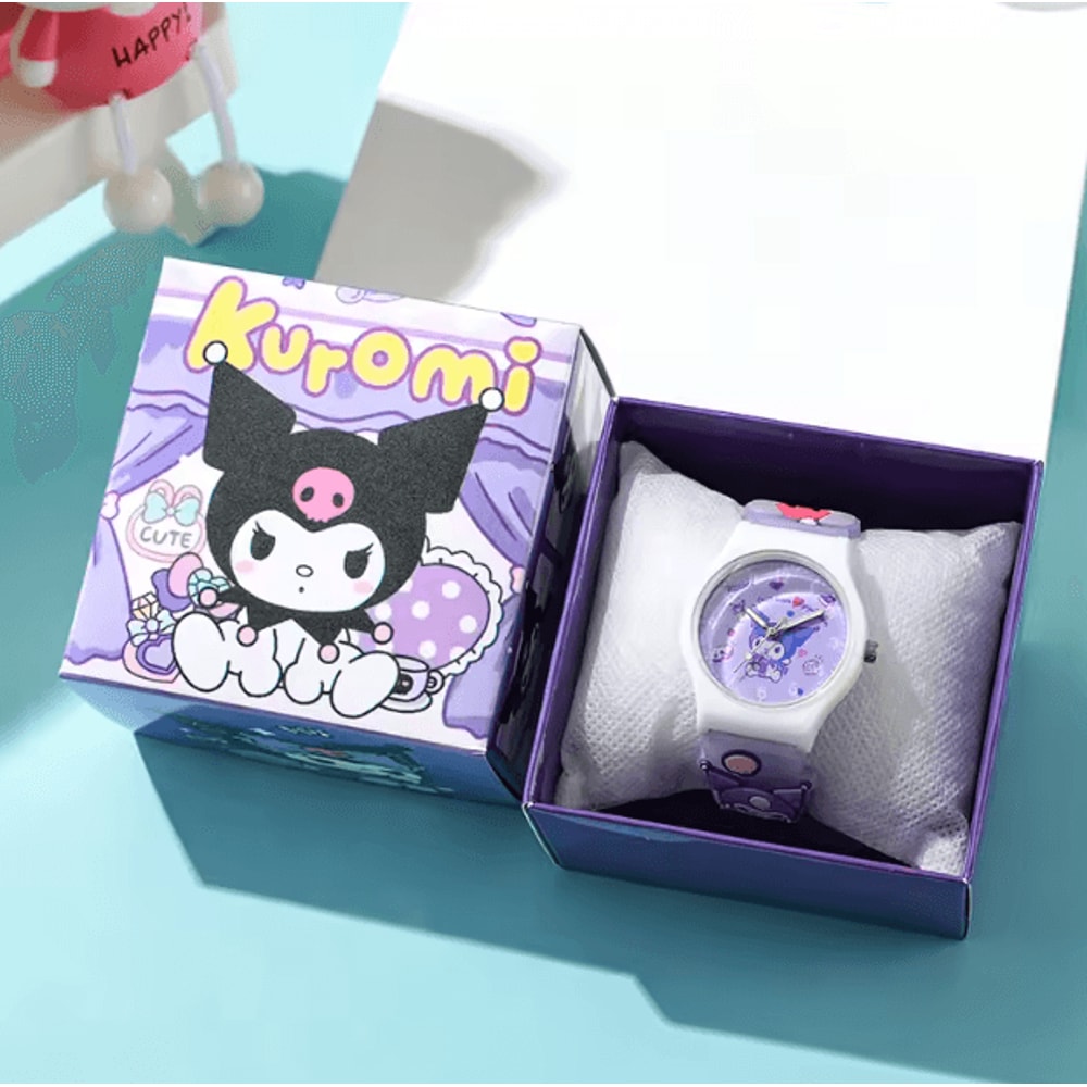 3D Hello Kitty Cartoon Kids Watch Cinnamoroll Kuromi Melody Silicone Wristwatch Gift Set 2