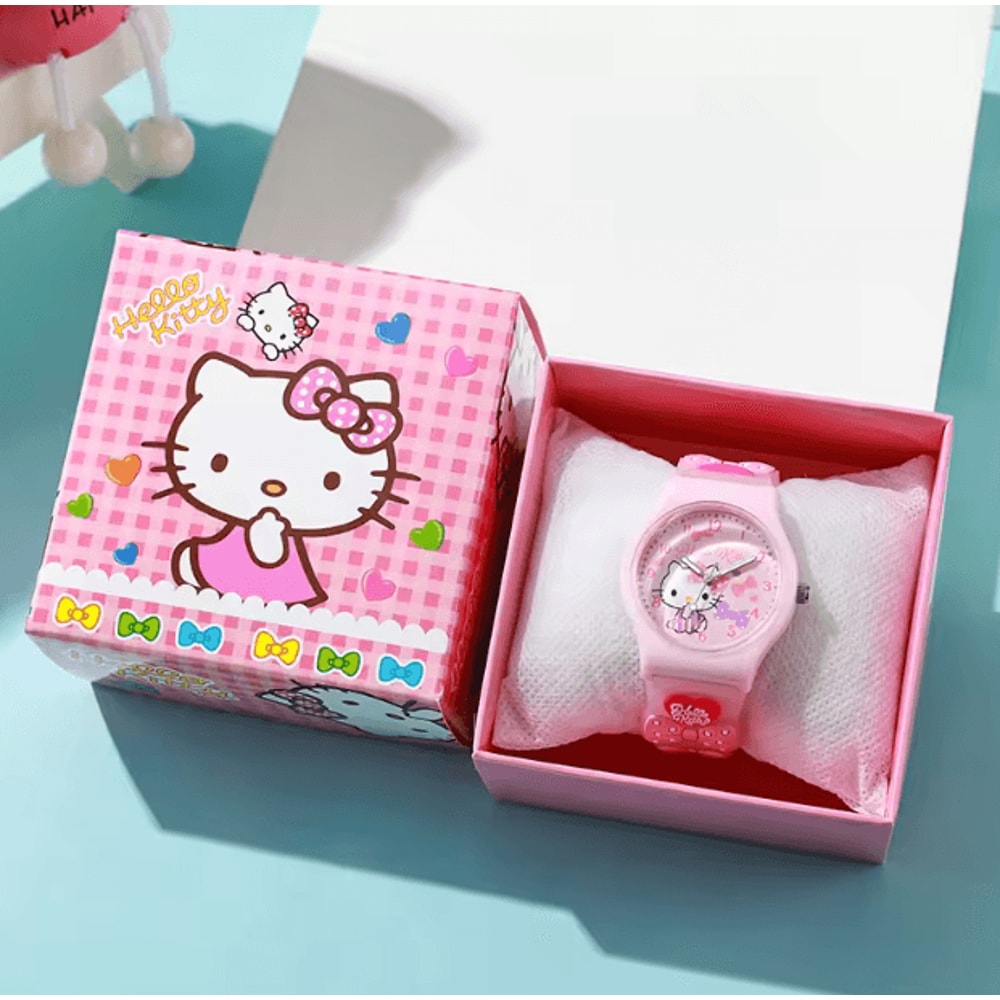 3D Hello Kitty Cartoon Kids Watch Cinnamoroll Kuromi Melody Silicone Wristwatch Gift Set 3