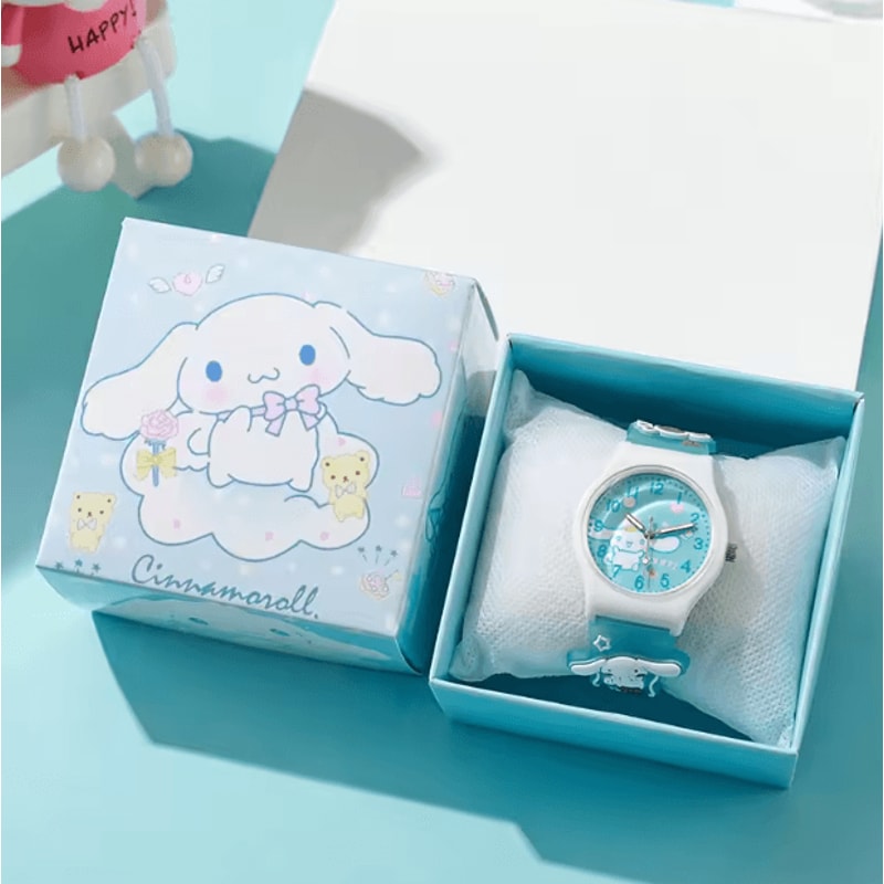 3D Hello Kitty Cartoon Kids Watch Cinnamoroll Kuromi Melody Silicone Wristwatch Gift Set 6