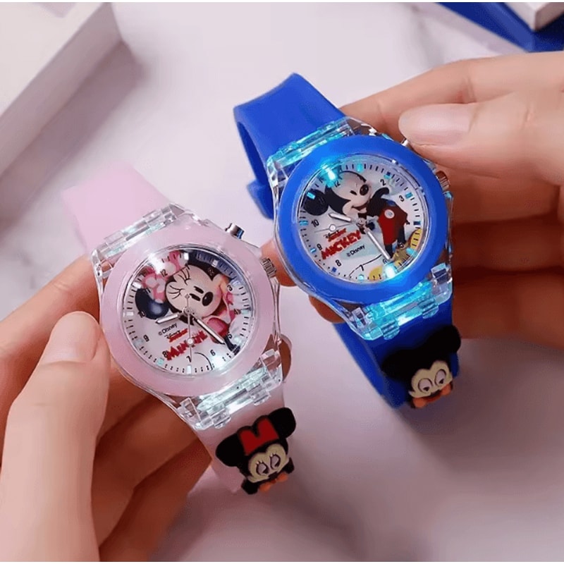 Disney Minnie Mickey Kids LightUp Watch Cartoon Flashing Silicone Wristwatch Toy 0
