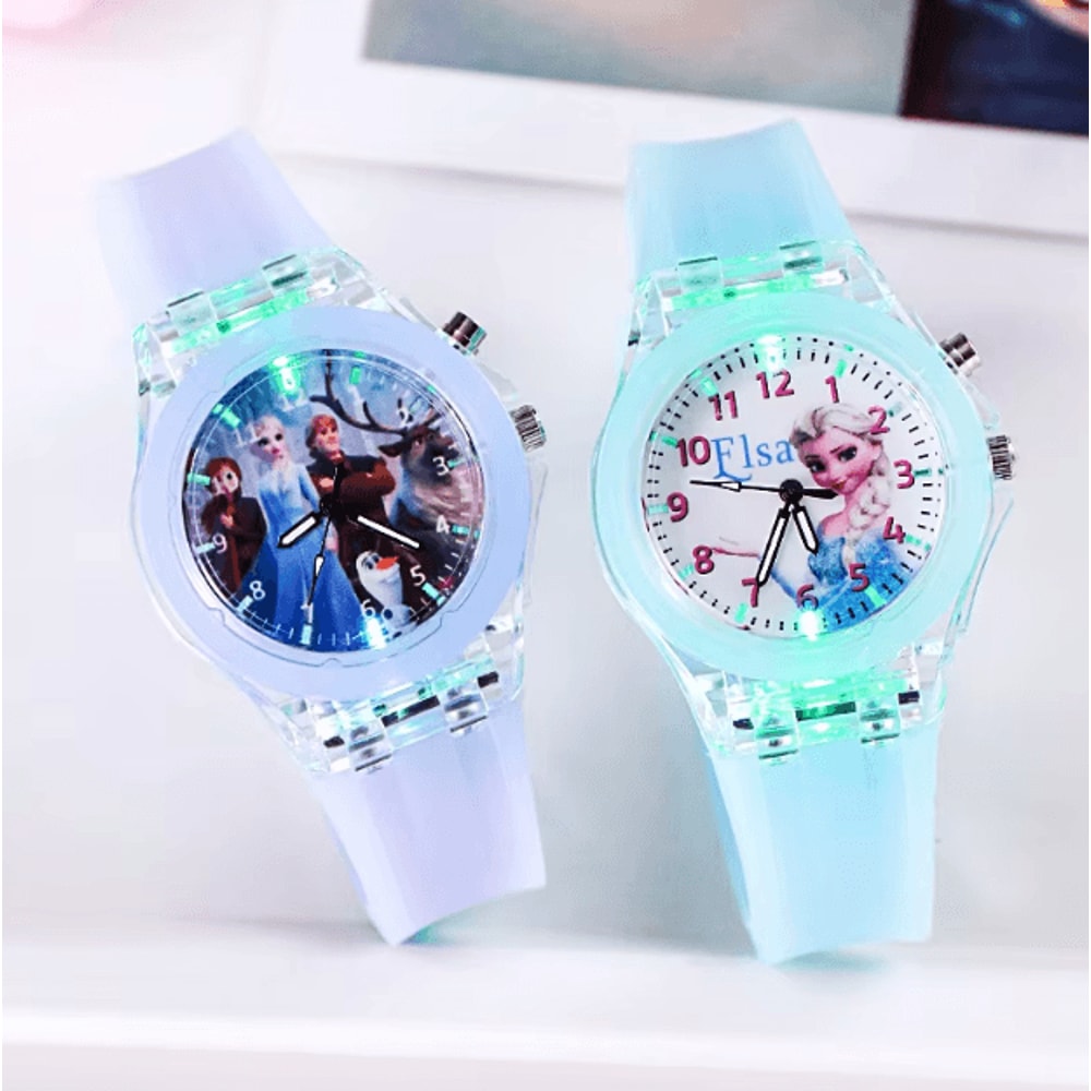Disney Frozen Kids LightUp Watch Princess Elsa Silicone Strap Cartoon Wristwatch 0