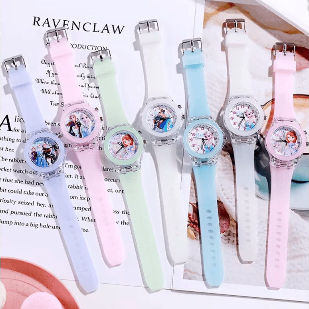 Disney Frozen Kids LightUp Watch Princess Elsa Silicone Strap Cartoon Wristwatch 1