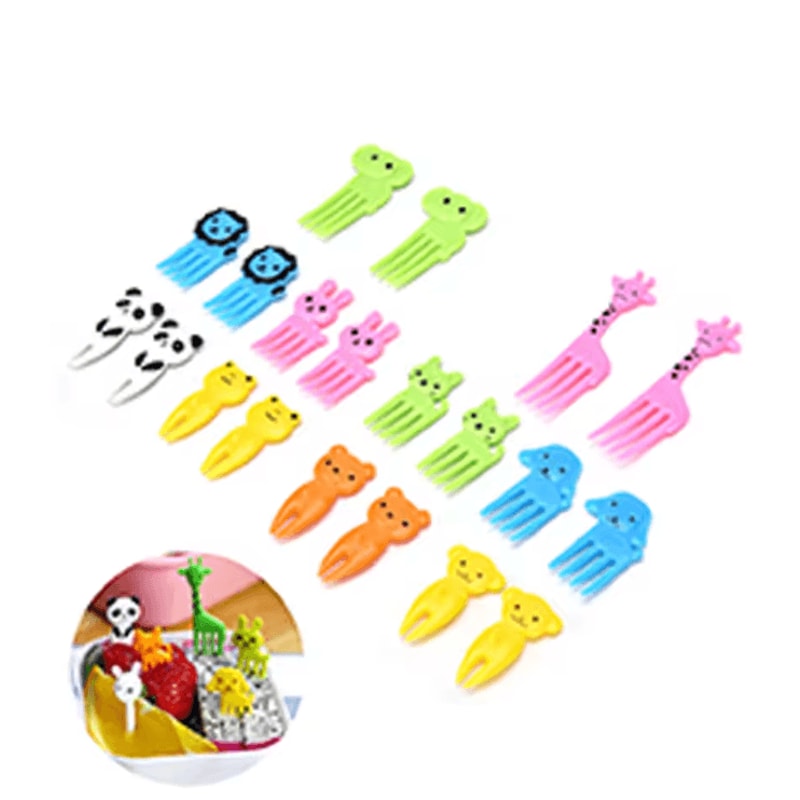 Cute Animal Food Picks Set Mini Cartoon Fruit Forks For Kids Lunch Bento 2