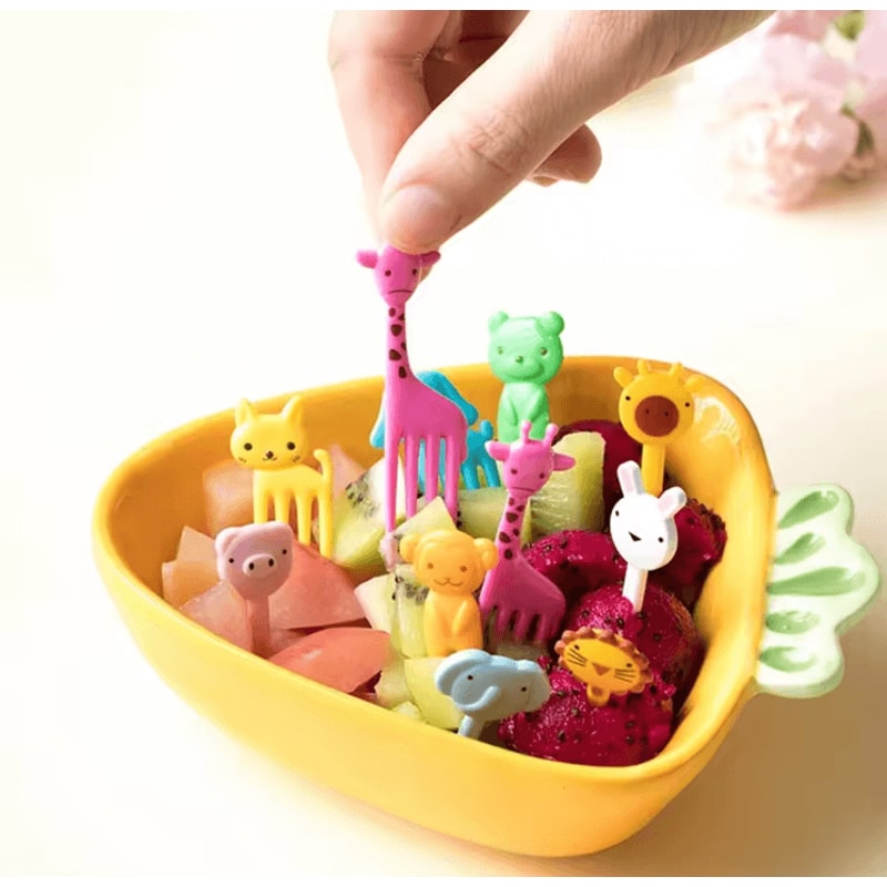 Cute Animal Food Picks Set Mini Cartoon Fruit Forks For Kids Lunch Bento 3