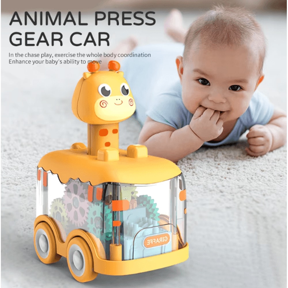 Press Go Animal Gear Car Toy Pull Back Inertial Puzzle Vehicle For Kids 0
