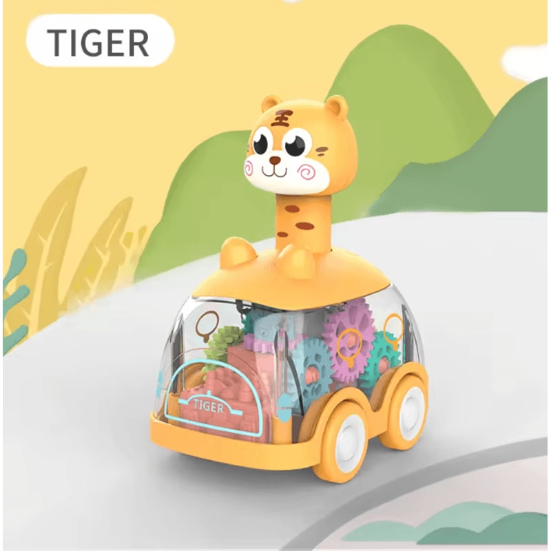 Press Go Animal Gear Car Toy Pull Back Inertial Puzzle Vehicle For Kids 2