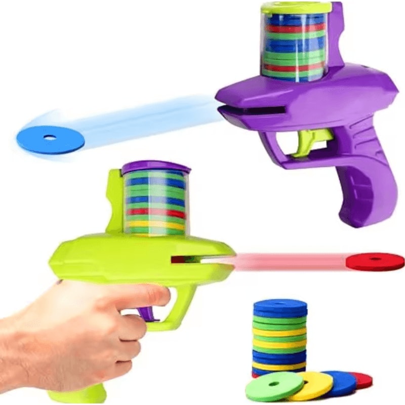 Kids Outdoor Flying Disc Launcher Gun ParentChild Interactive Foam Disc Toy 0